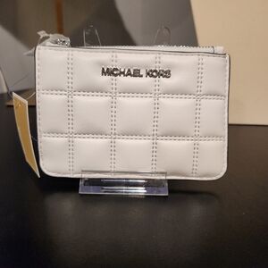 Michael Kors White Card Holder with Silver Accent